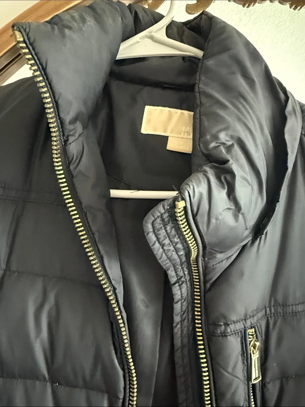 Michael Kors Black Long Quilted Puffer Coat with Gold Hardware